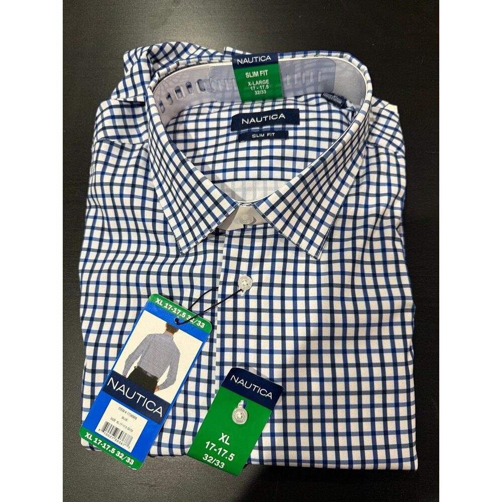 Nautica men’s stretch performance dress shirt button down XL 32/33 17-17.5 navy